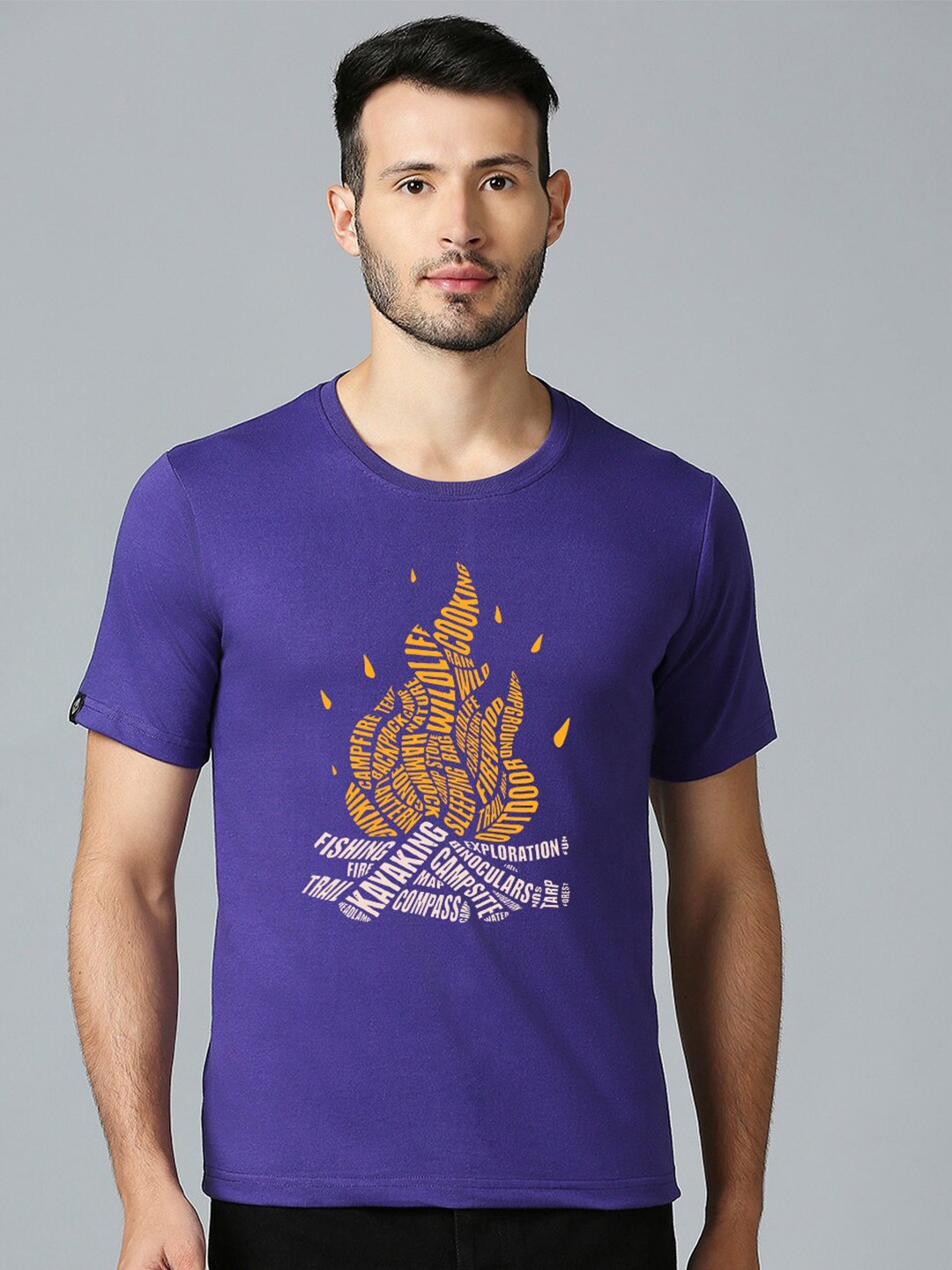 

MOD ECRU Unisex Round Neck Short Sleeves Typography Printed Regular Fit Cotton T-shirt, Purple