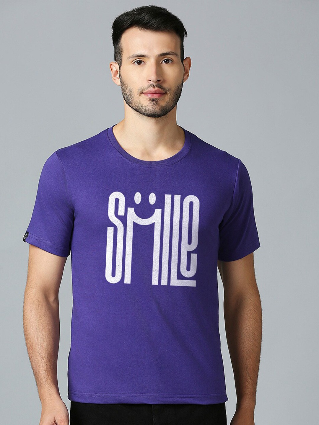 

MOD ECRU Unisex Round Neck Short Sleeves Typography Printed Regular Fit Cotton T-shirt, Purple
