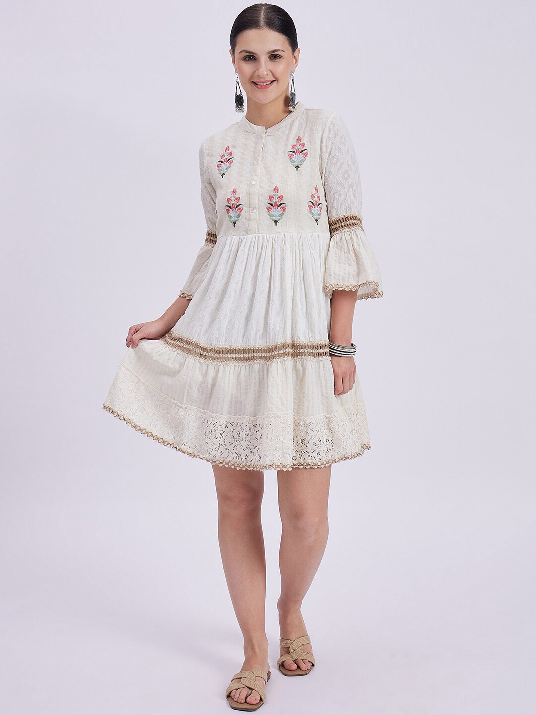 

Knitstudio Embroidered Fit & Flared Dress, Off white