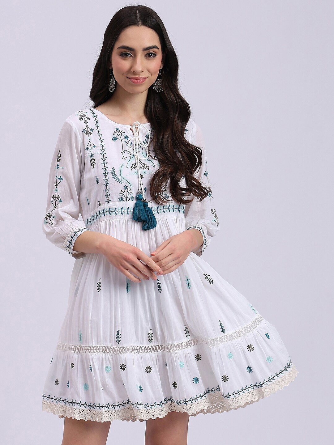 

Knitstudio Embroidered Fit & Flared Dress, White