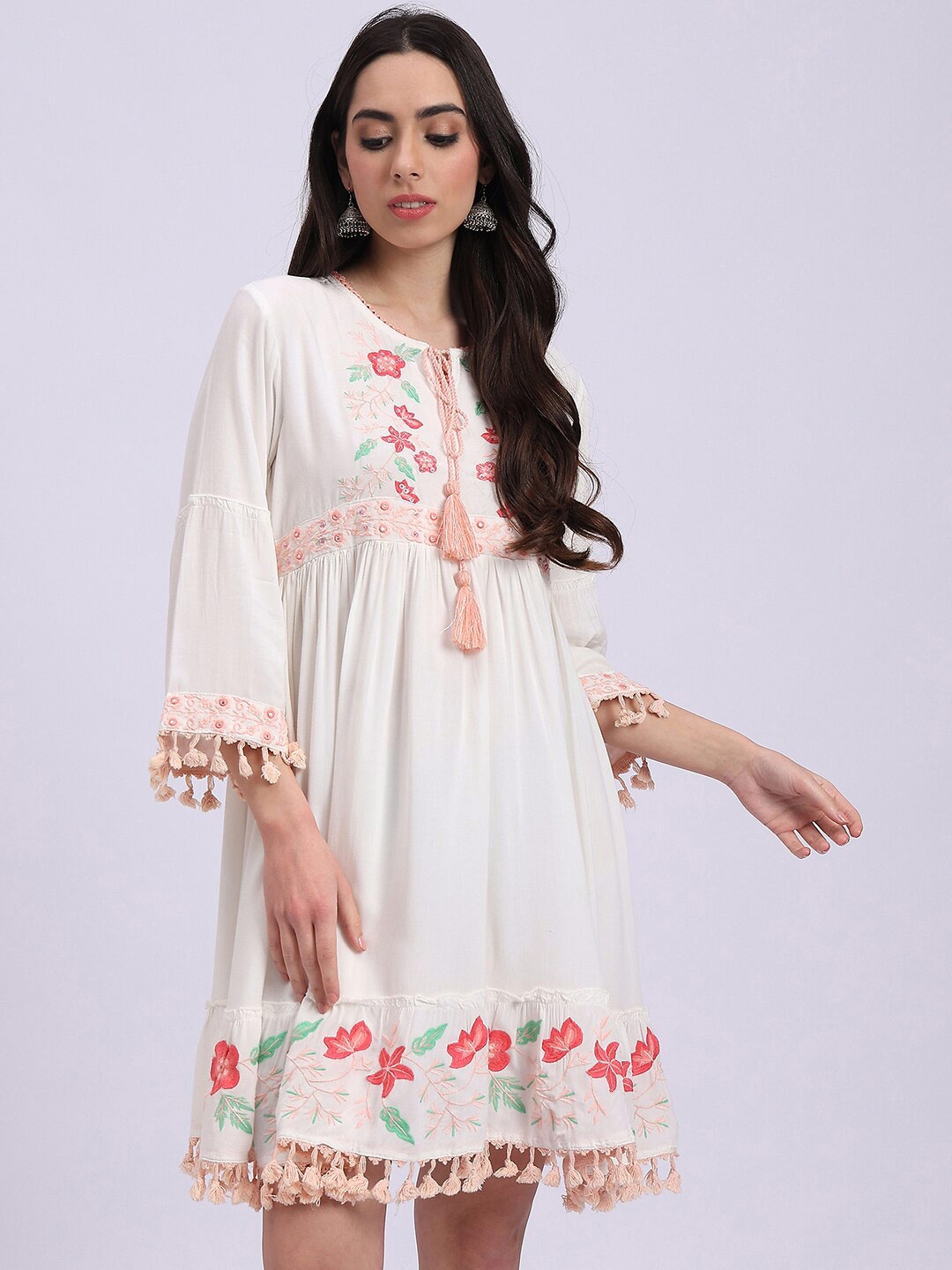 

Knitstudio Embroidered Fit & Flared Dress, Off white