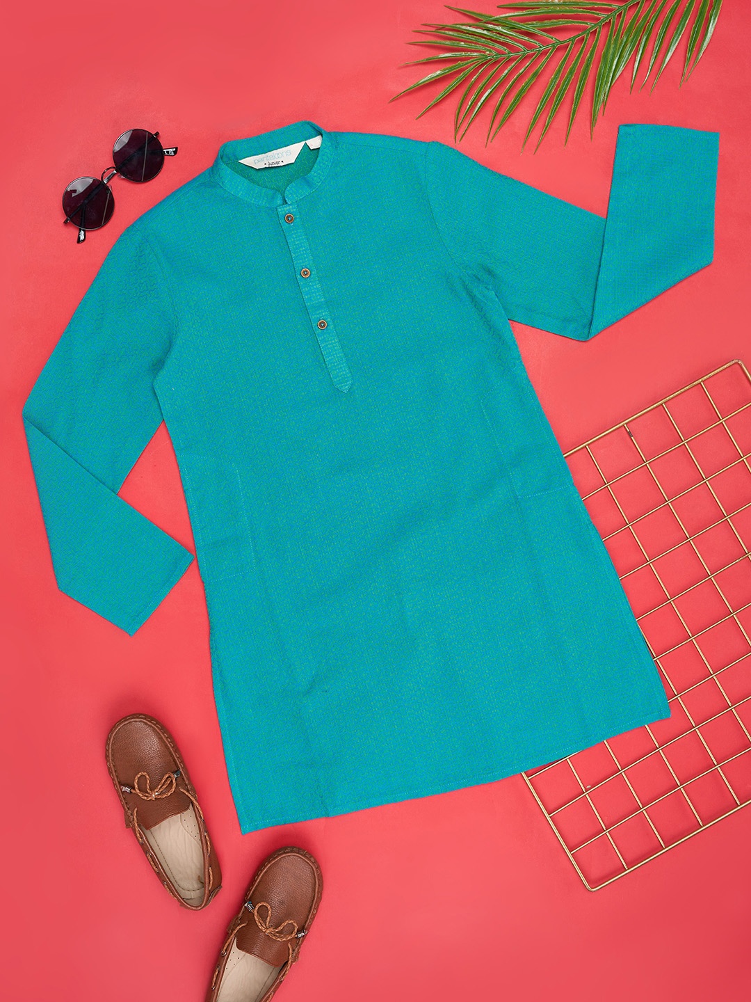 

indus route by Pantaloons Boys Mandarin Collar Long Sleeves Cotton Kurta, Green