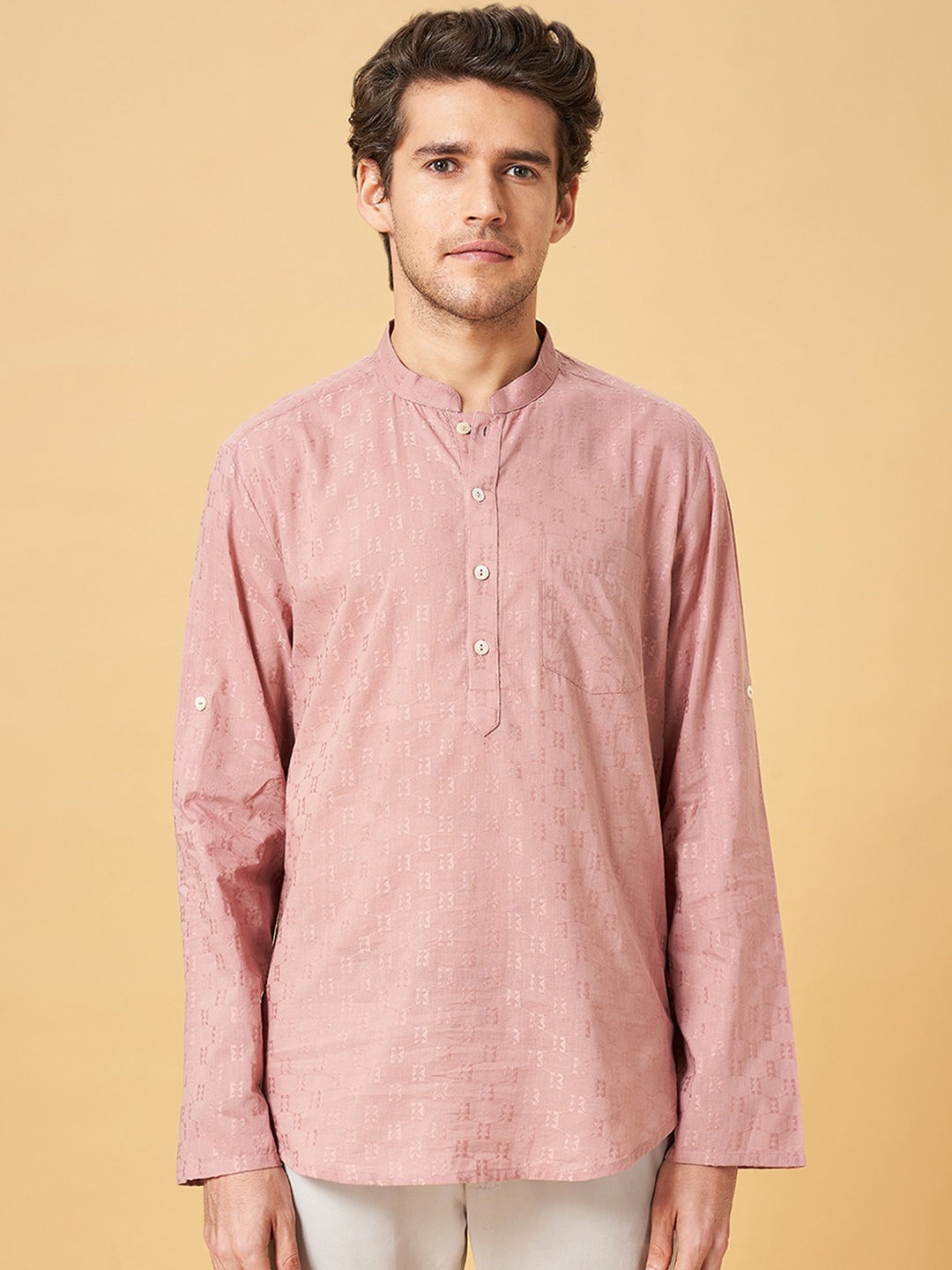 

indus route by Pantaloons Ethnic Motifs Embroidered Cotton Kurta, Pink