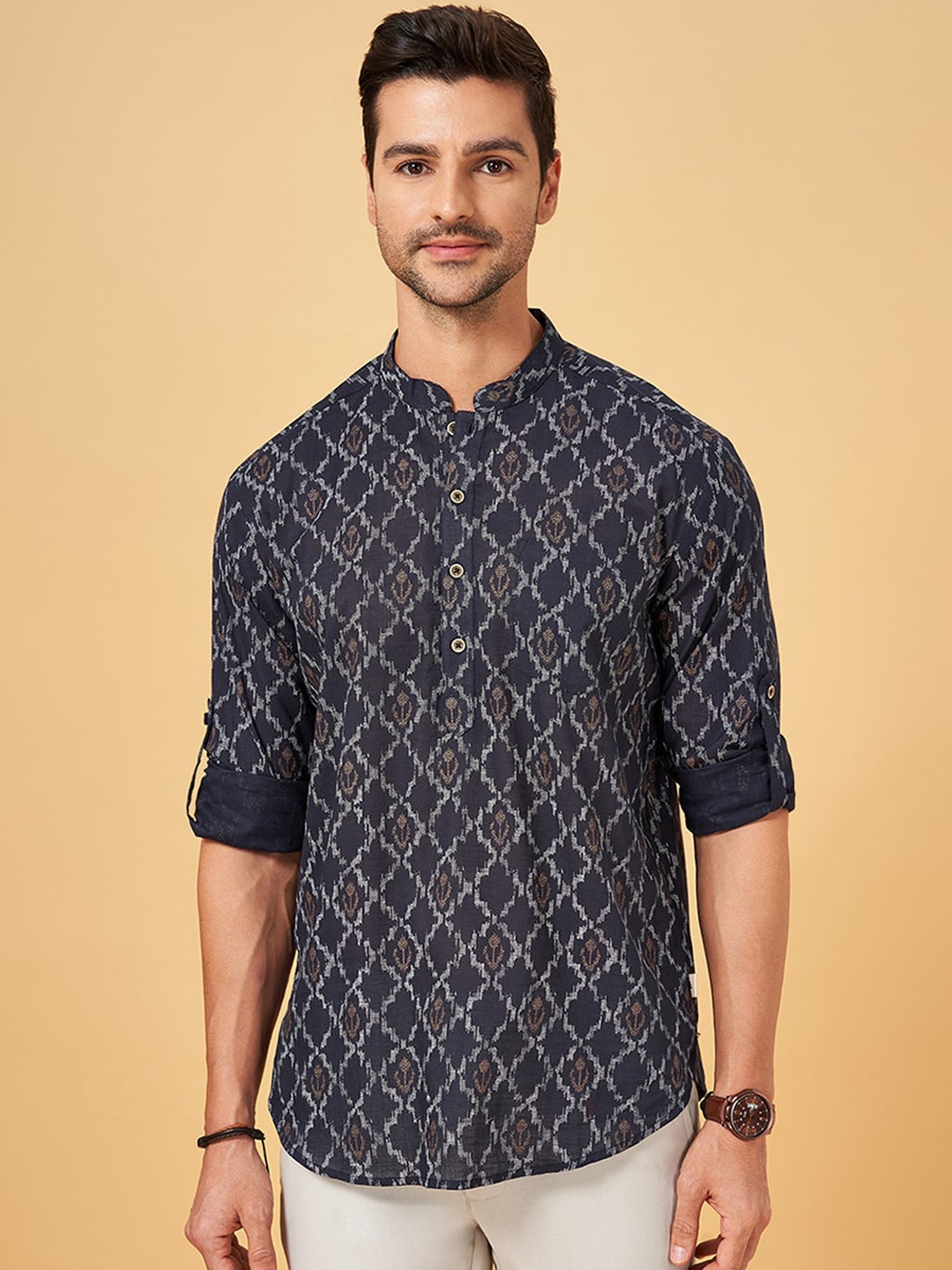 

indus route by Pantaloons Geometric Printed Kurta, Blue