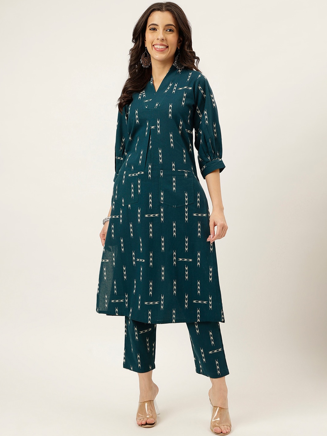 

SPARSA Women Floral Printed Regular Pure Cotton Kurta with Trousers, Teal