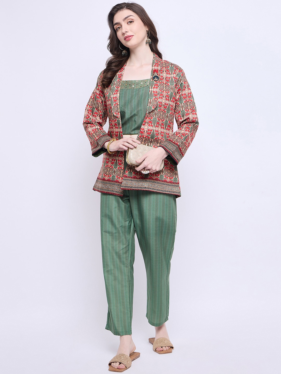 

Knitstudio Printed Top Kacket With Trousers Co-Ords, Green