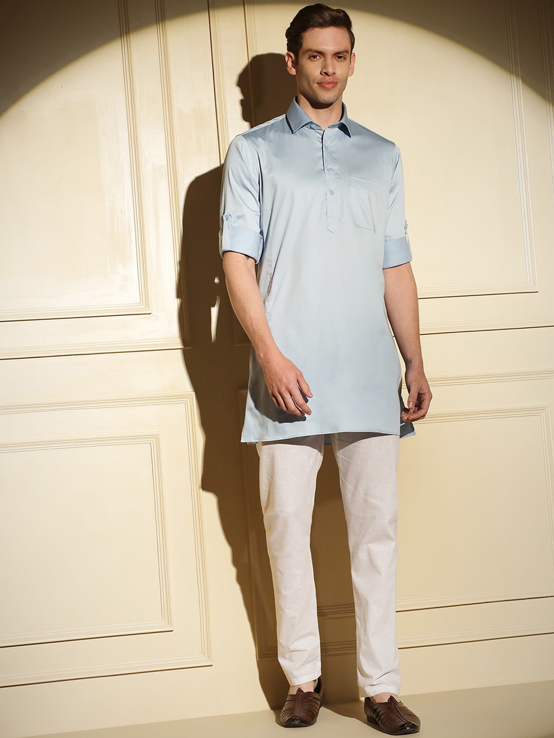 

MAD EXPRESS Ocean Shirt Collar Pathani Kurta, Grey