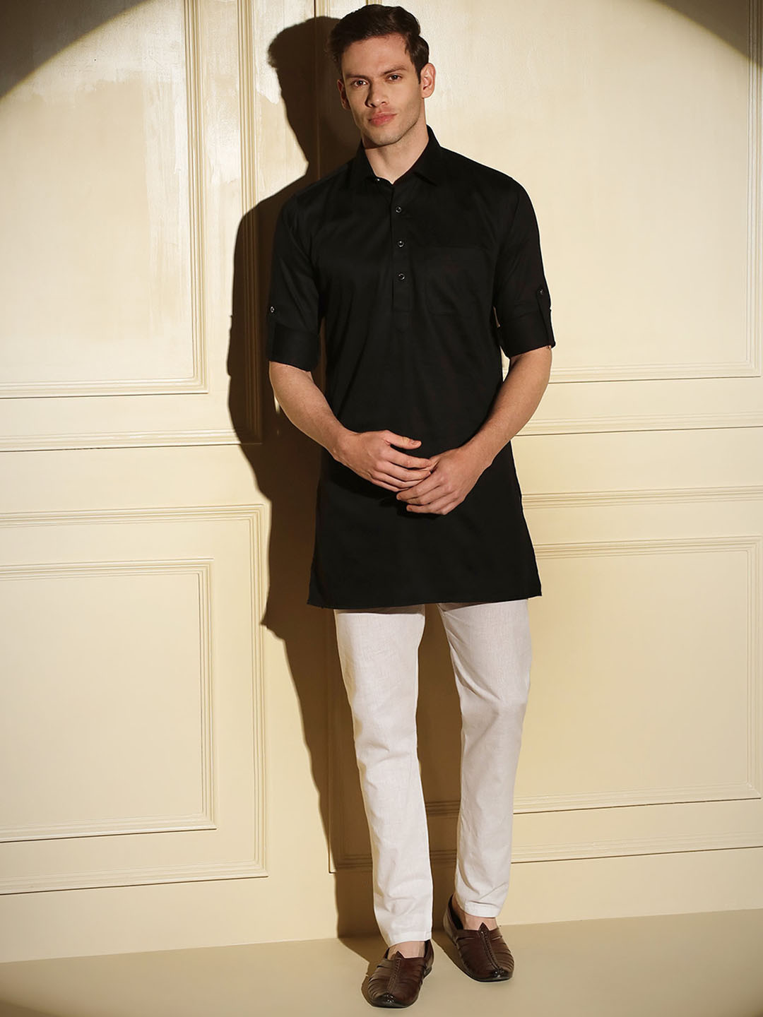 

MAD EXPRESS Shirt Collar Pathani Kurta, Black