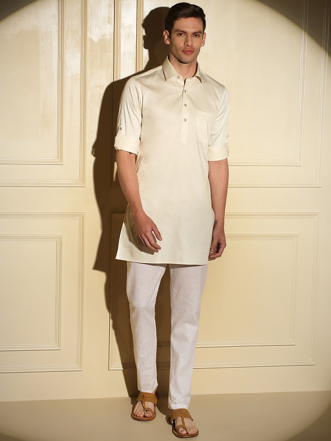 

MAD EXPRESS butter Shirt Collar Straight Kurta, Cream