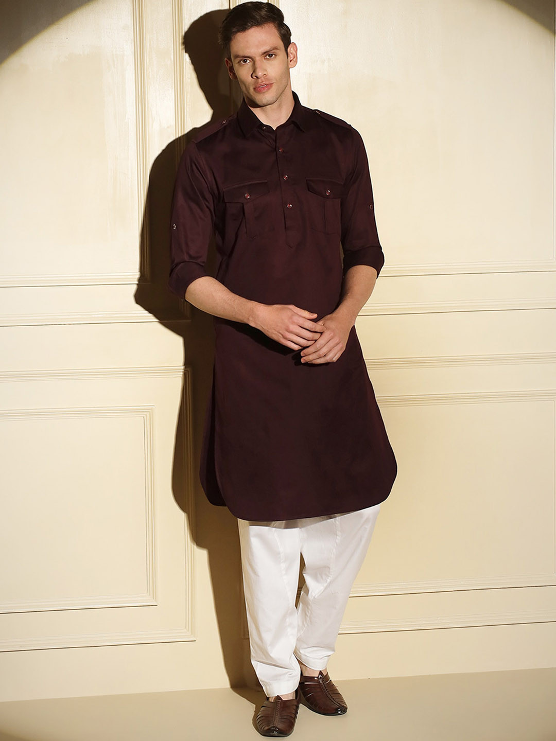 

MAD EXPRESS Shirt Collar Pathani Kurta, Maroon