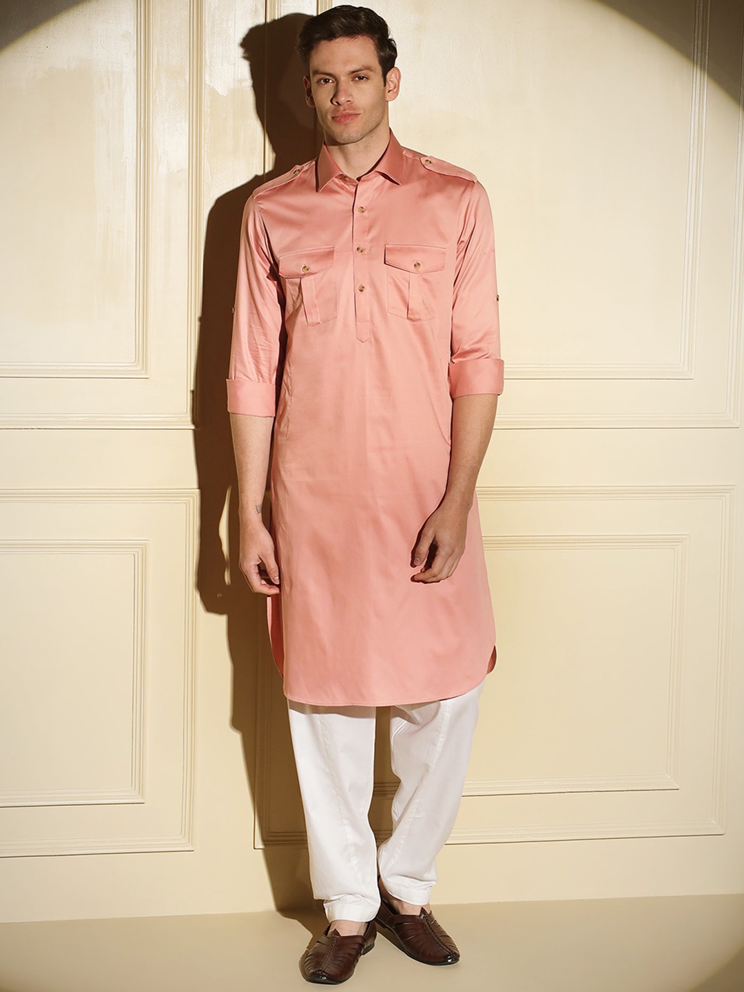

MAD EXPRESS Shirt Collar Pathani Kurta, Pink