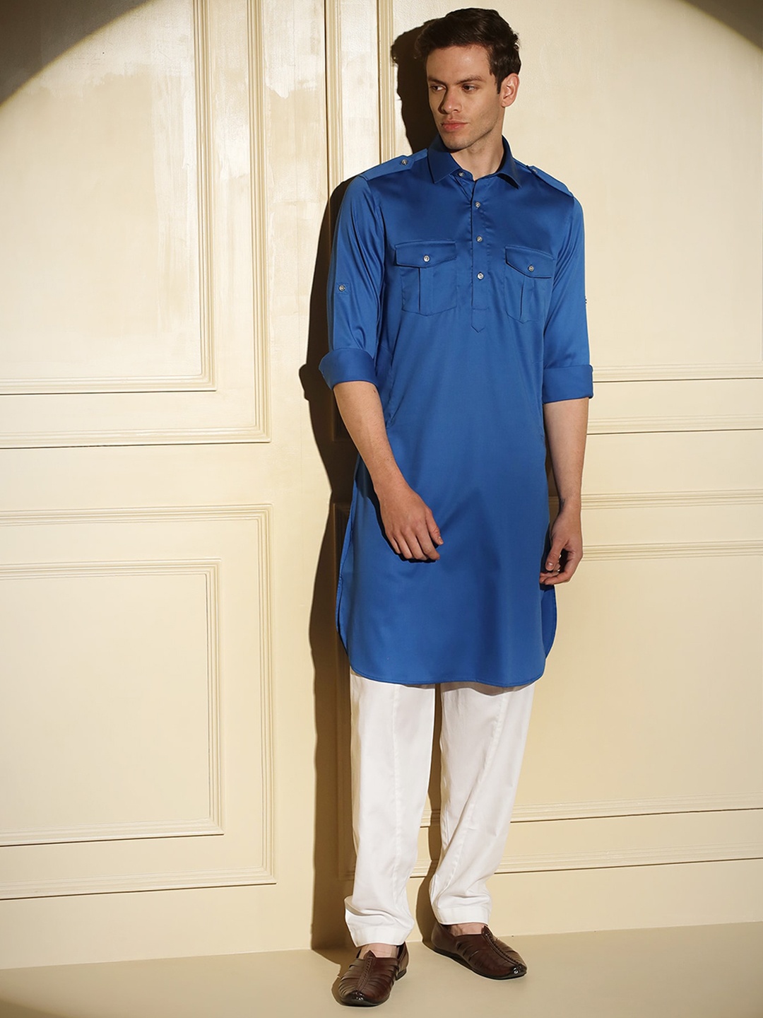 

MAD EXPRESS Shirt Collar Pathani Kurta, Blue