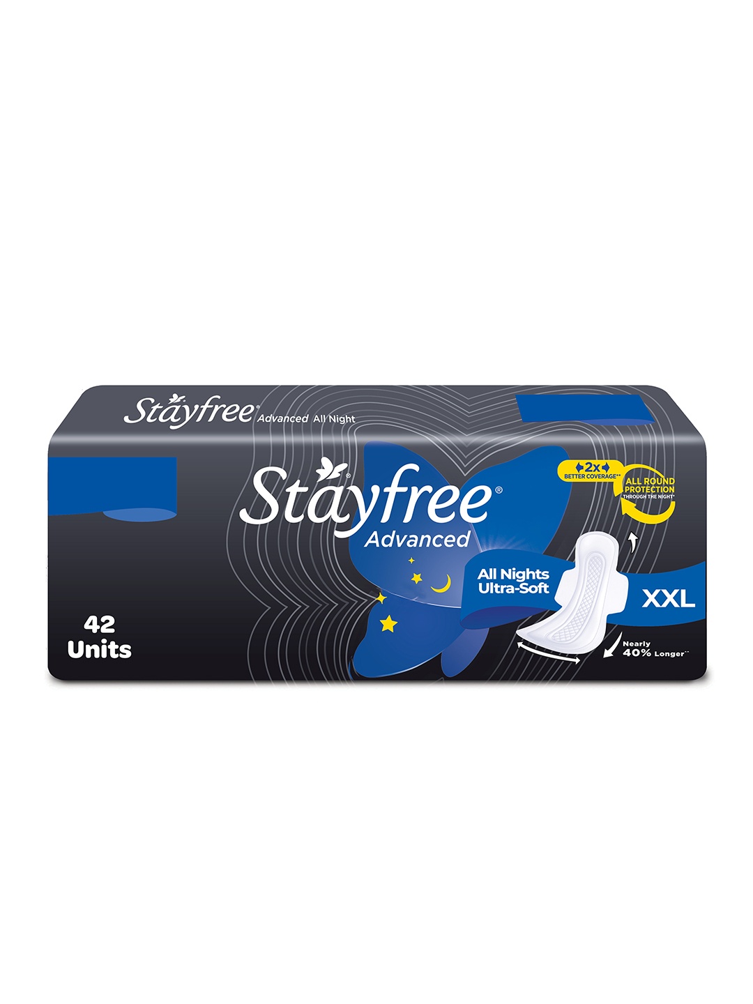 

Stayfree Advanced All Night Ultra-Soft Sanitary Napkin with Wings XXL - 42 Pads, Black