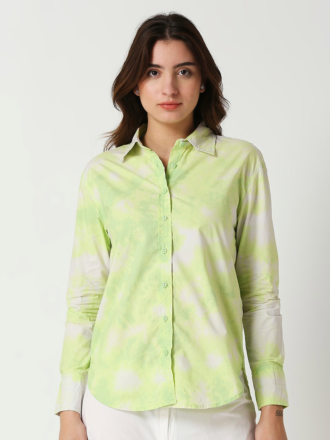 

Remanika Classic Spread Collar Opaque Casual Cotton Shirt, Green