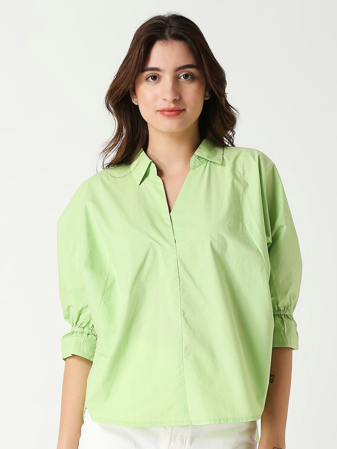 

Remanika Classic Spread Collar Opaque Casual Cotton Shirt, Green