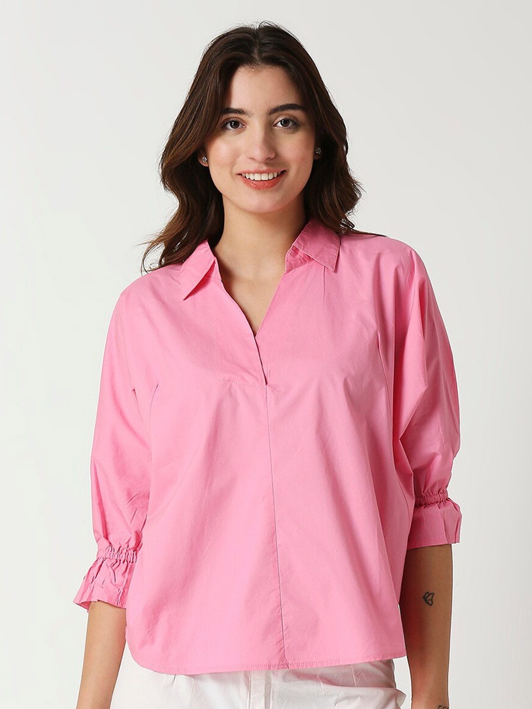 

Remanika Classic Spread Collar Opaque Casual Shirt, Pink