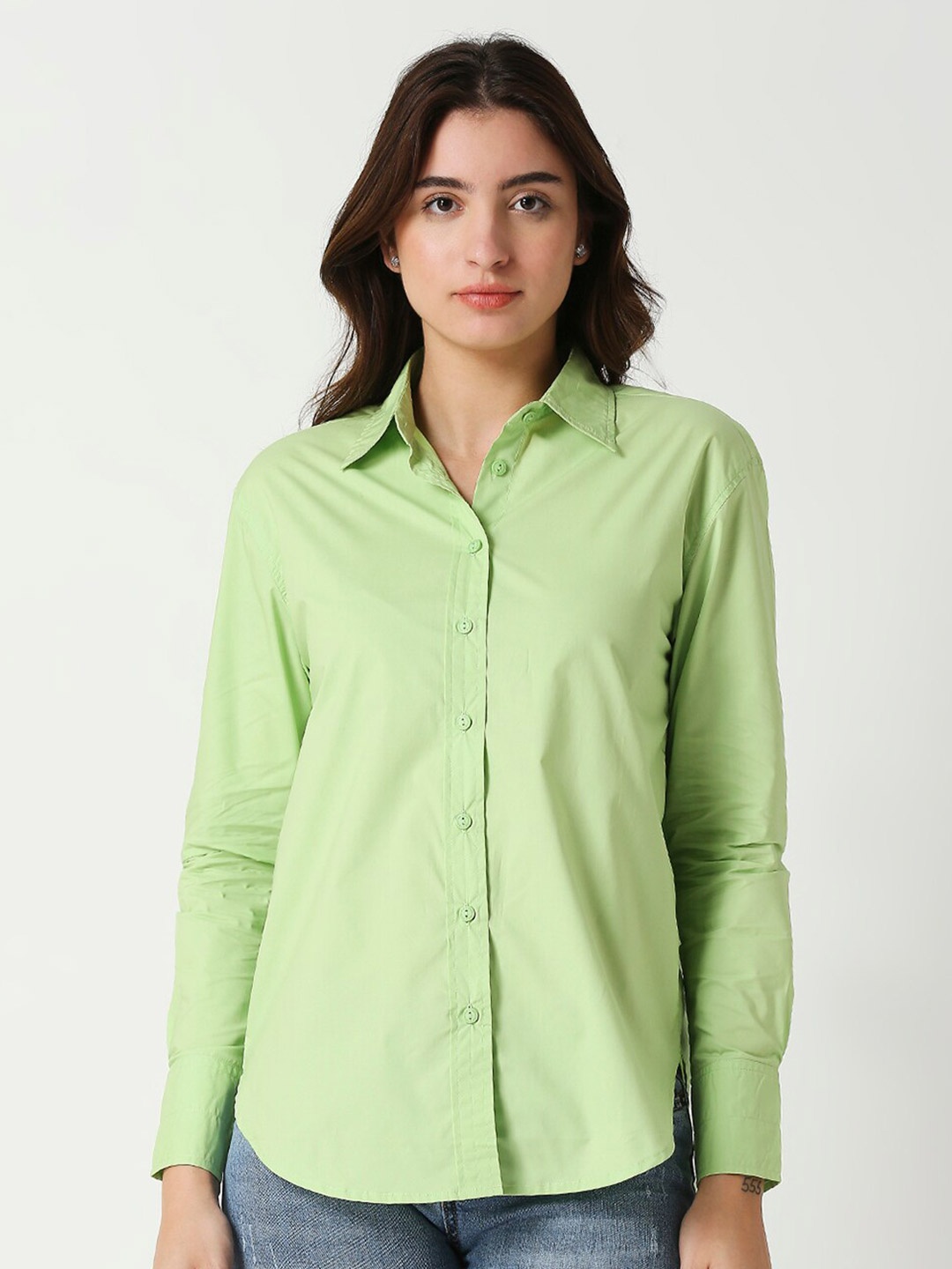 

Remanika Classic Spread Collar Opaque Casual Shirt, Green