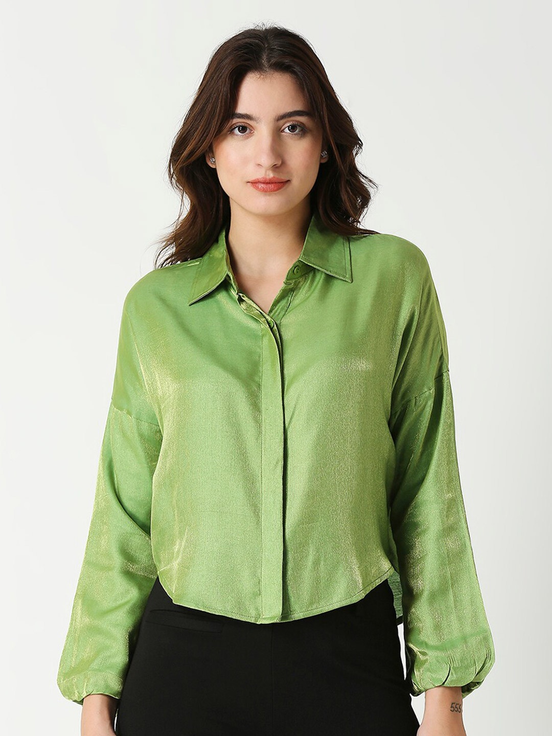 

Remanika Classic Spread Collar Opaque Casual Cotton Shirt, Green