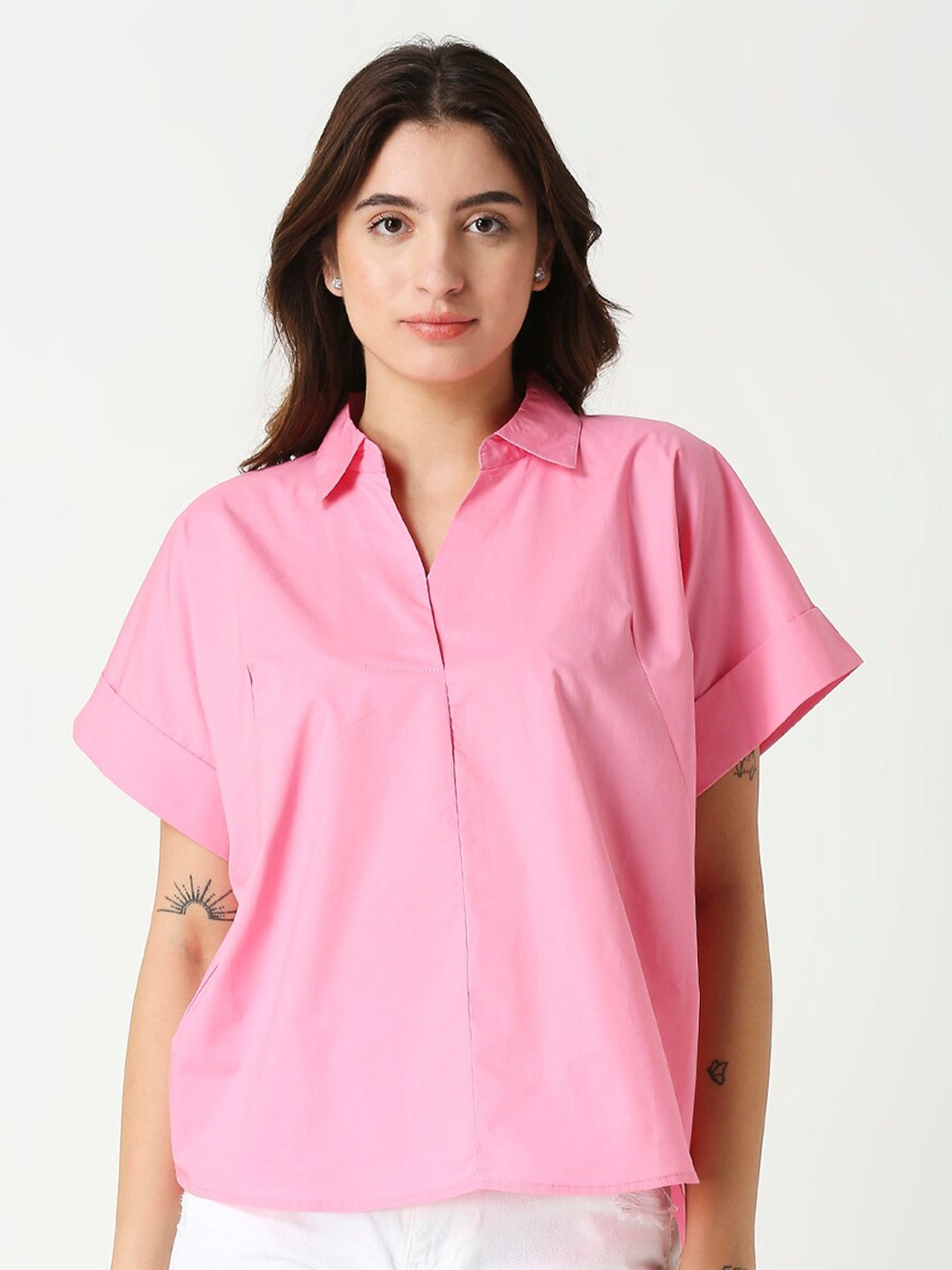 

Remanika Classic Spread Collar Opaque Casual Cotton Shirt, Pink