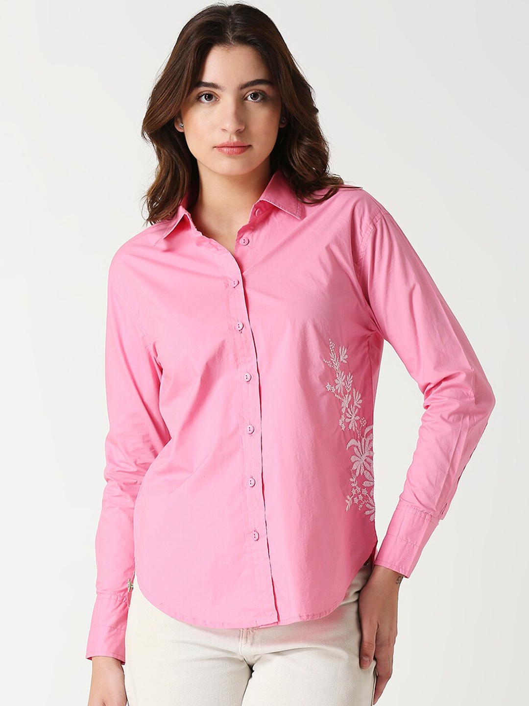 

Remanika Classic Spread Collar Opaque Casual Cotton Shirt, Pink