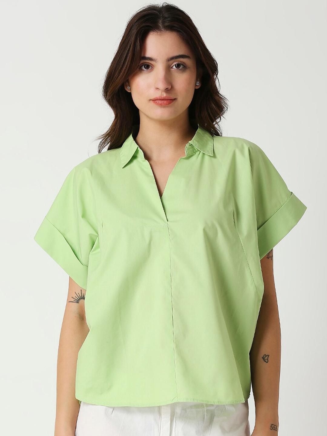 

Remanika Classic Spread Collar Opaque Casual Cotton Shirt, Green