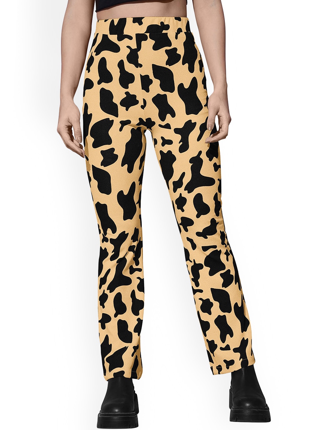 

BAESD Women Abstract Printed Easy Wash Cotton High-Rise Regular Trousers, Yellow