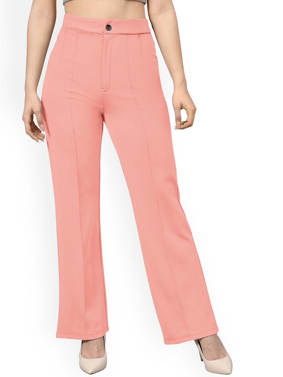 

BAESD Women High-Rise Cotton Regular Trousers, Peach