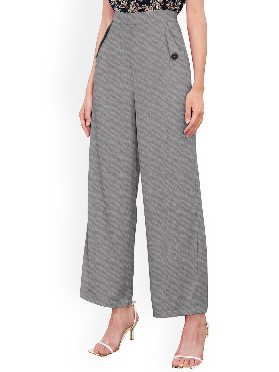 

BAESD Women High-Rise Easy Wash Cotton Regular Trousers, Grey