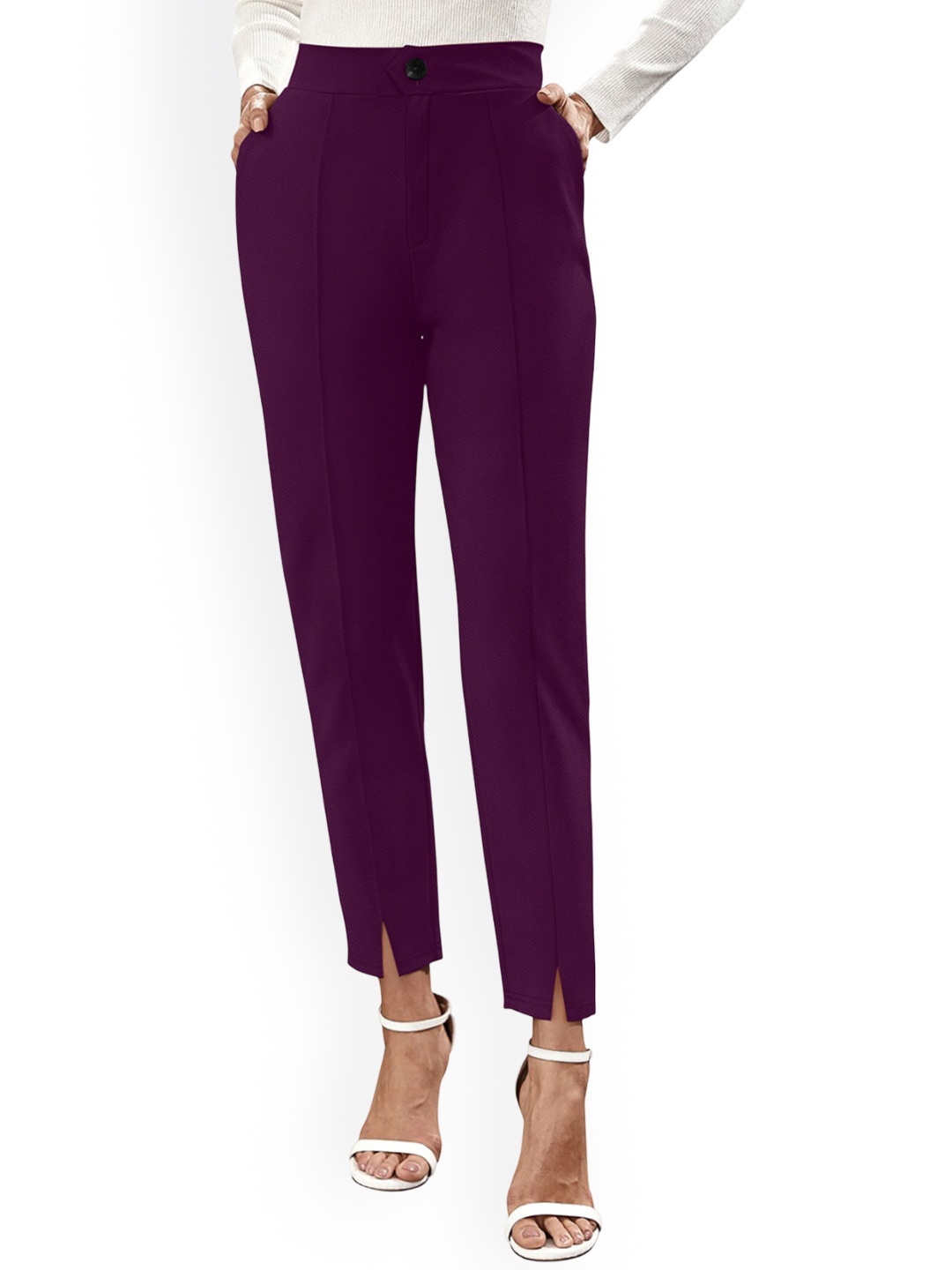 

BAESD Women Cotton High-Rise Regular Trouser, Purple