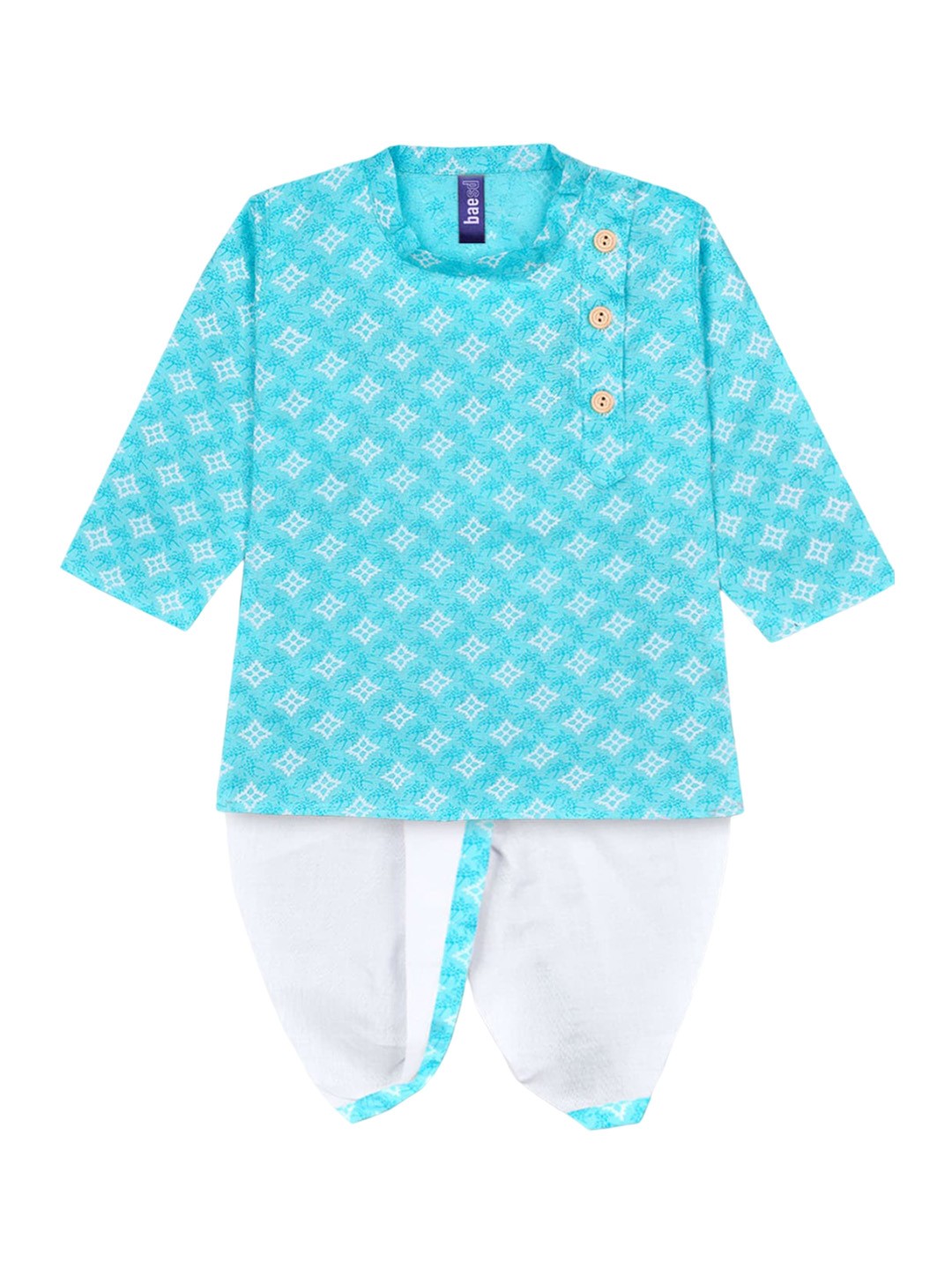 

BAESD Boys Ethnic Motifs Printed Mandarin Collar Kurta with Dhoti Pants, Blue