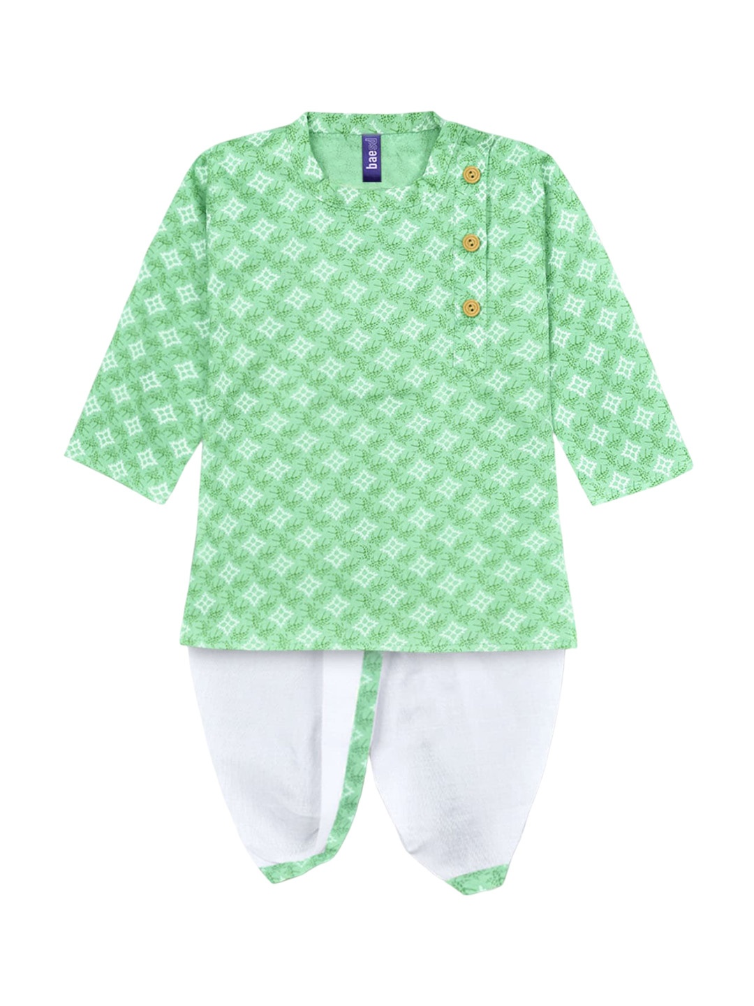 

BAESD Boys Ethnic Motifs Printed Regular Kurta with Dhoti Pants, Green