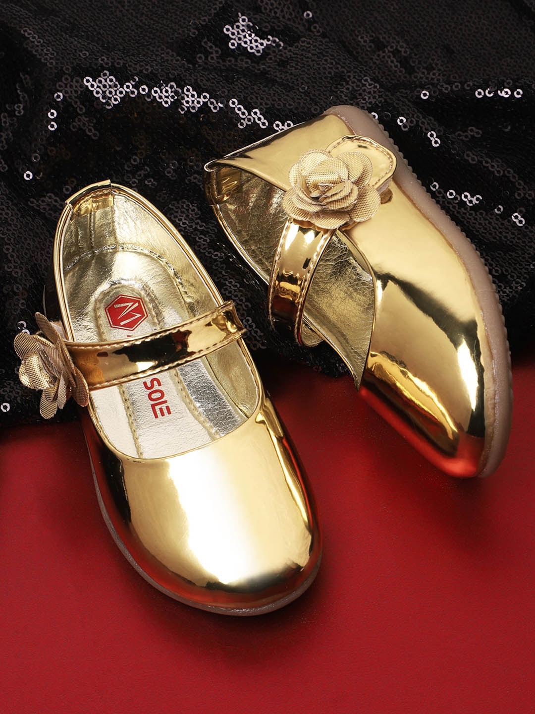 

Minesole Girls Applique Detail Ballerinas, Gold