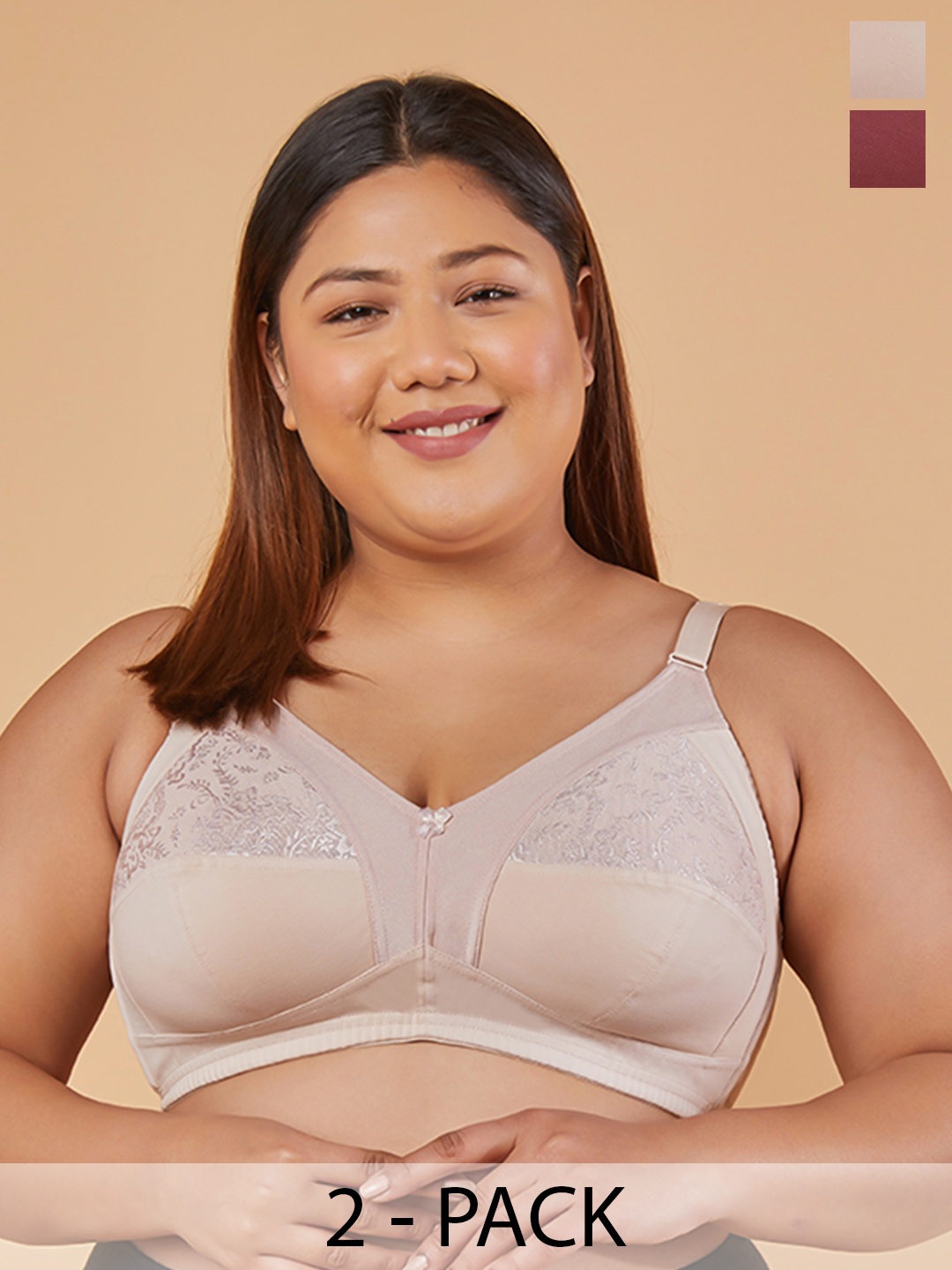 

MAASHIE Pack of 2 M Frame Full Coverage Non Padded Lace Bra ND-WNE, Nude