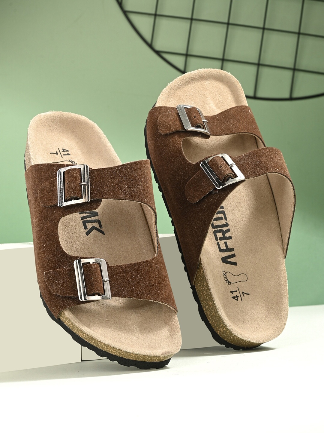 

AfroJack Men Buckle Detailed Sliders, Brown