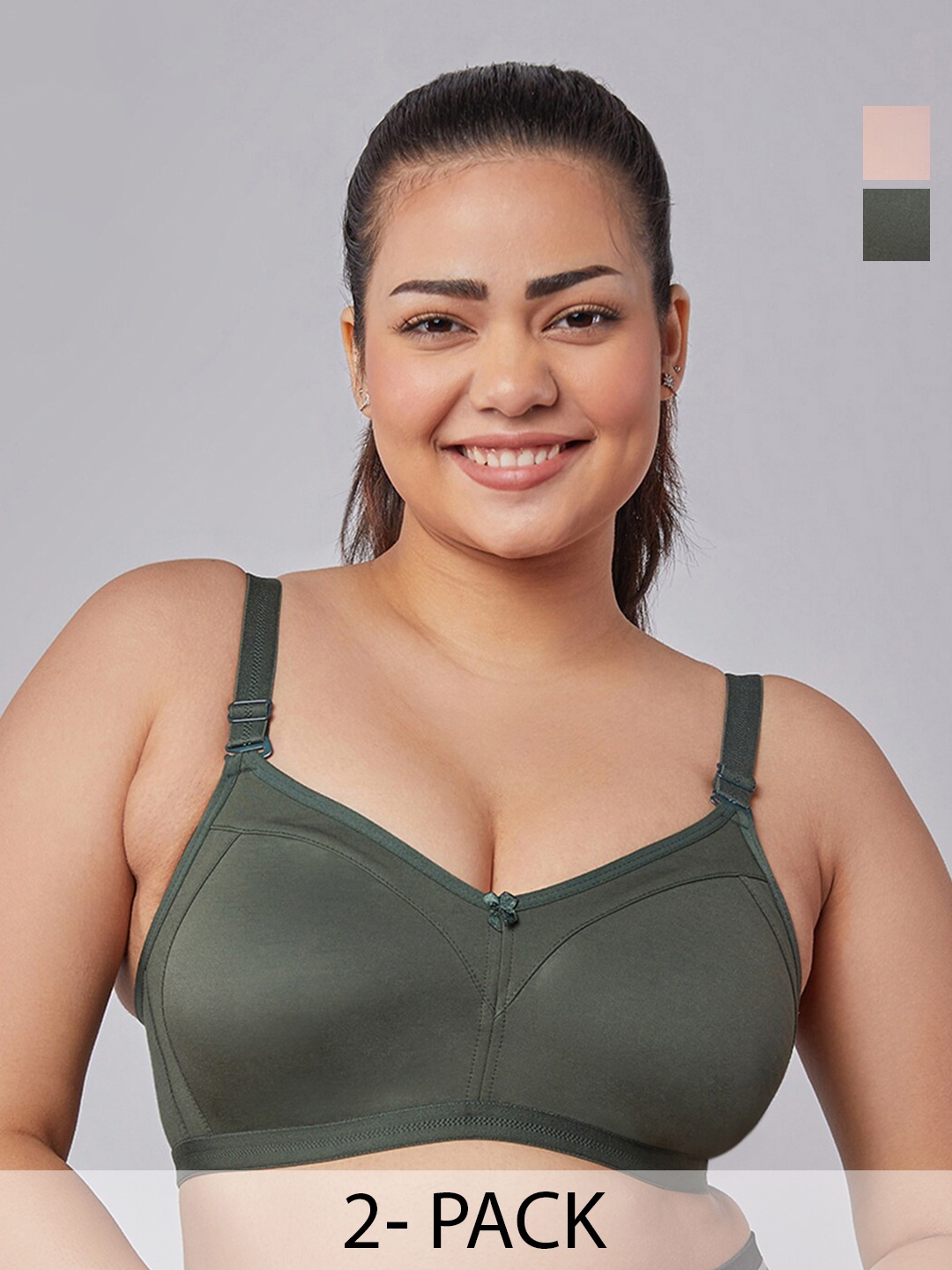 

MAASHIE Pack of 2 Double Layered Non Padded Minimizer Bra OL-LPCH, Olive
