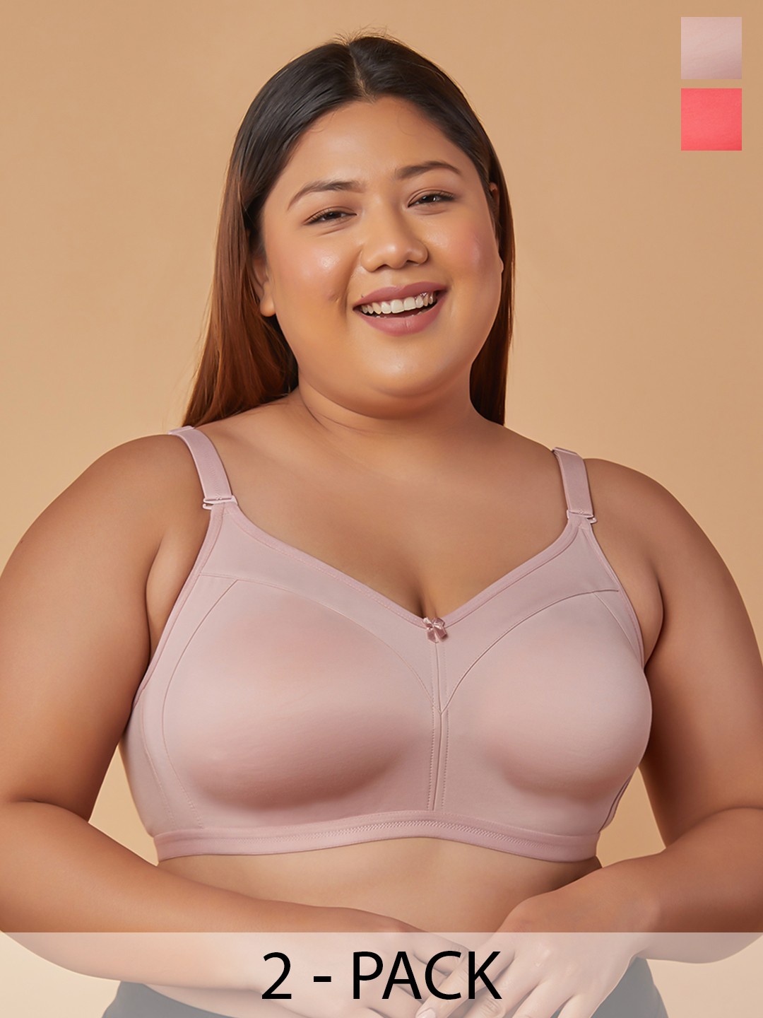 

MAASHIE Pack of 2 Double Layered Non Padded Minimizer Bra HP-FWN, Pink