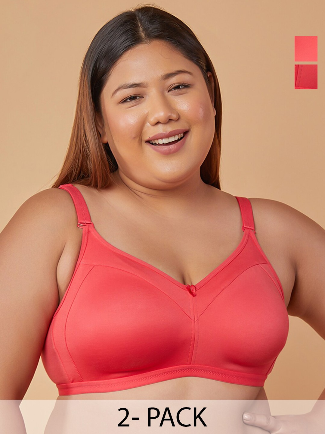

MAASHIE Pack of 2 Double Layered Non Padded Minimizer Bra HP-HP, Pink