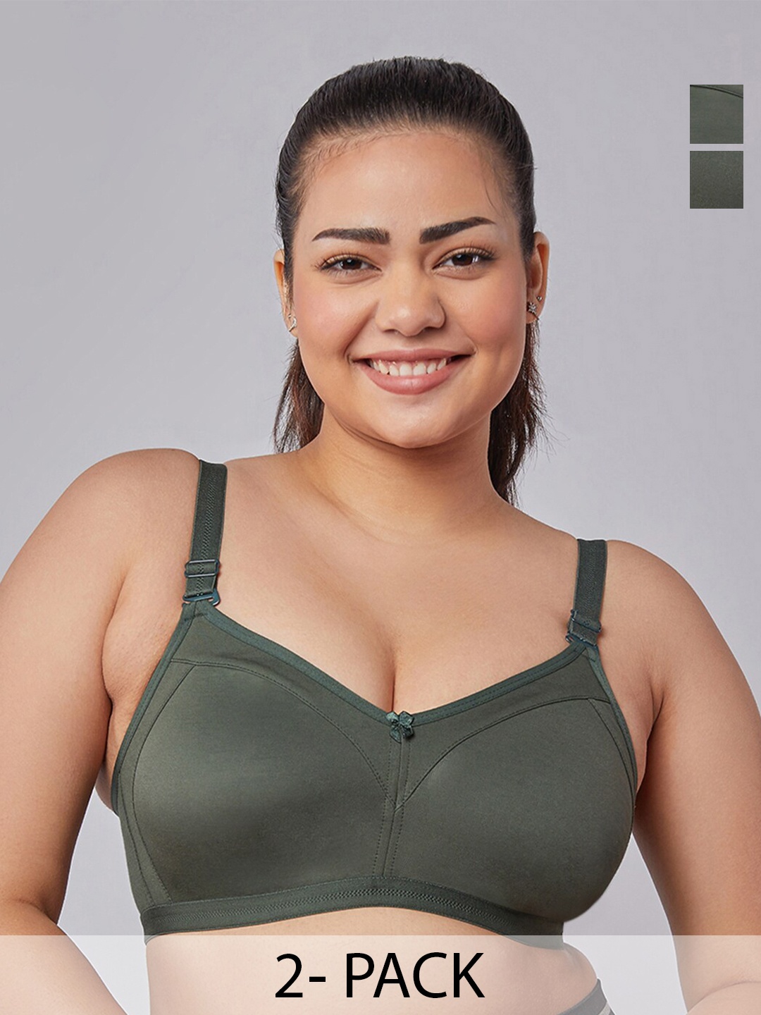 

MAASHIE Pack of 2 Double Layered Non Padded Minimizer Bra OL-OL, Olive