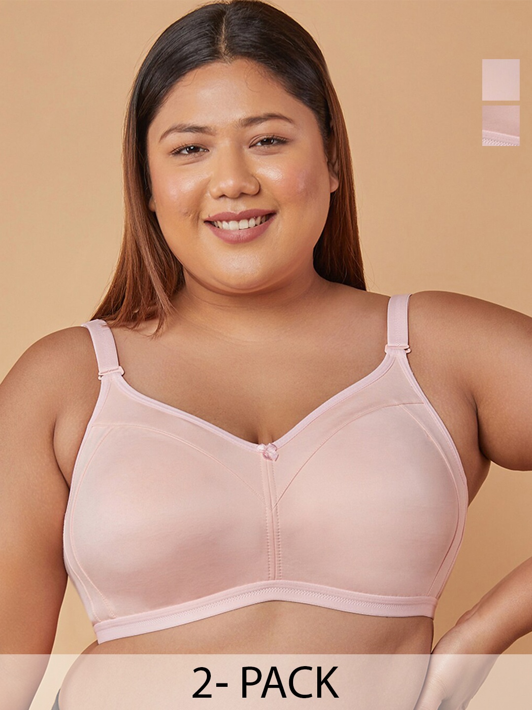 

MAASHIE Pack of 2 Double Layered Non Padded Minimizer Bra LPCH-LPCH, Peach