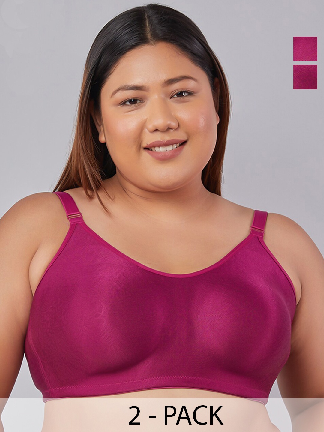 

MAASHIE Pack of 2 Jacquard Fabric Moulded Minimizer Bra BRGD-BRGD, Burgundy