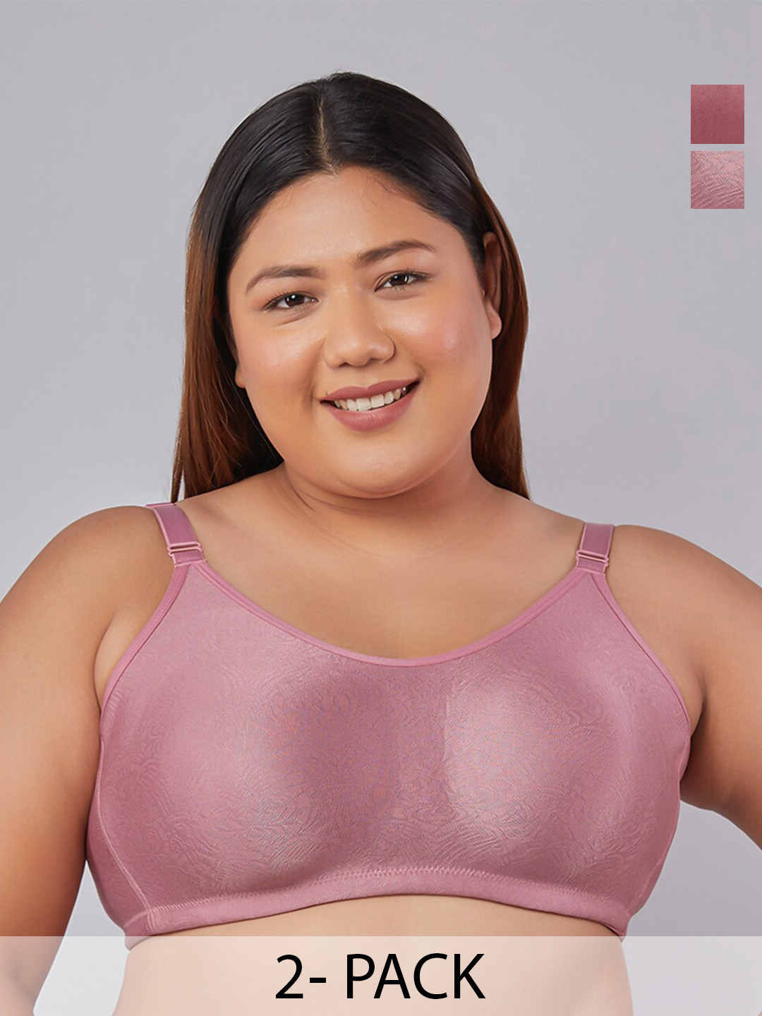 

MAASHIE Pack of 2 Jacquard Fabric Moulded Minimizer Bra ON-ON, Pink