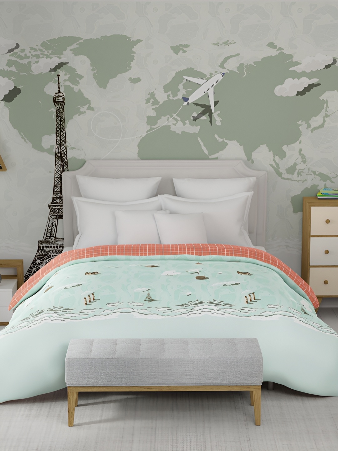 

MYTRIDENT Green & White Mild Winter 500 GSM Cotton Double Bed Comforter