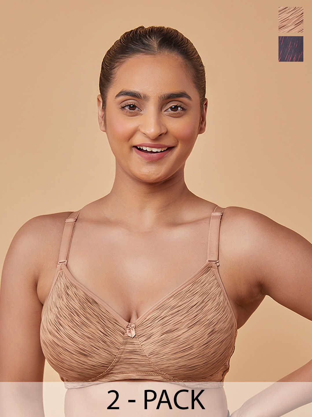 

MAASHIE Pack of 2 Convertible Straps Non-Wired Padded T-Shirt Bra ND-RD, Nude