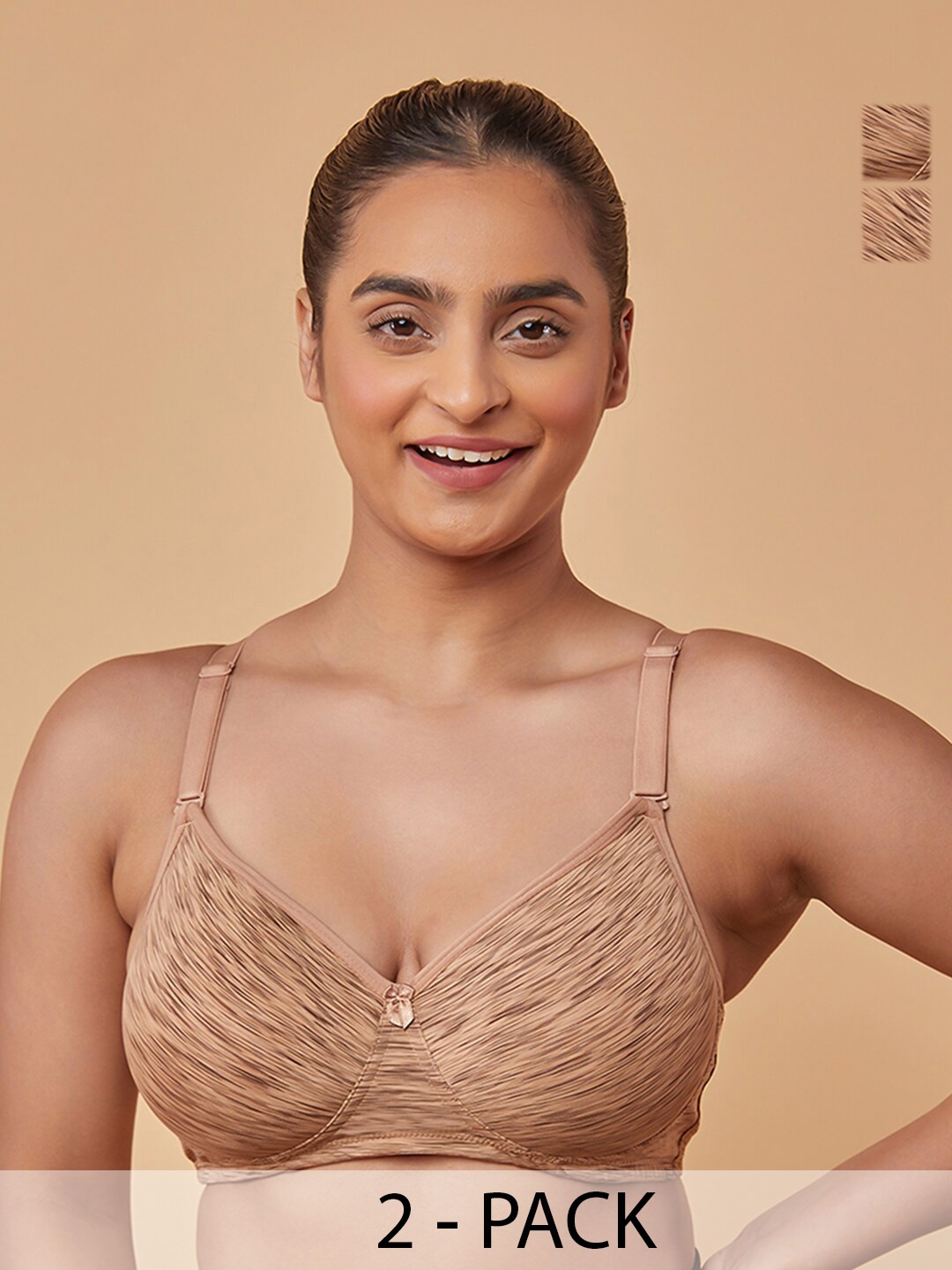 

MAASHIE Pack of 2 Convertible Straps Non-Wired Padded T-Shirt Bra ND-ND, Nude