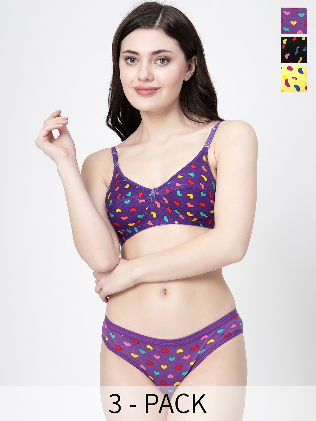 

Docare Pack Of 3 Printed Non Padded Lingerie Sets, Yellow