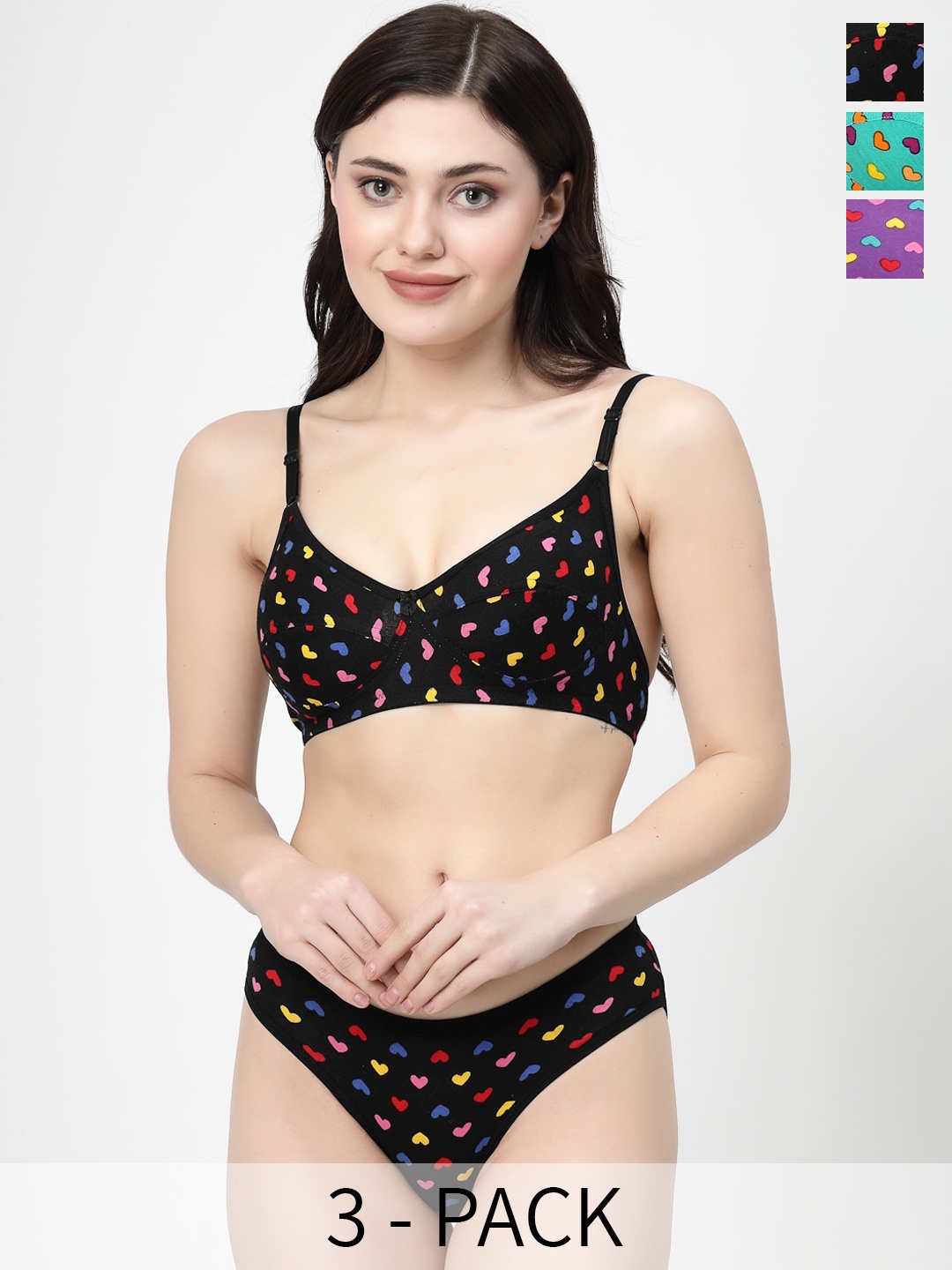 

Docare Pack Of 3 Printed Non Padded Lingerie Sets, Green