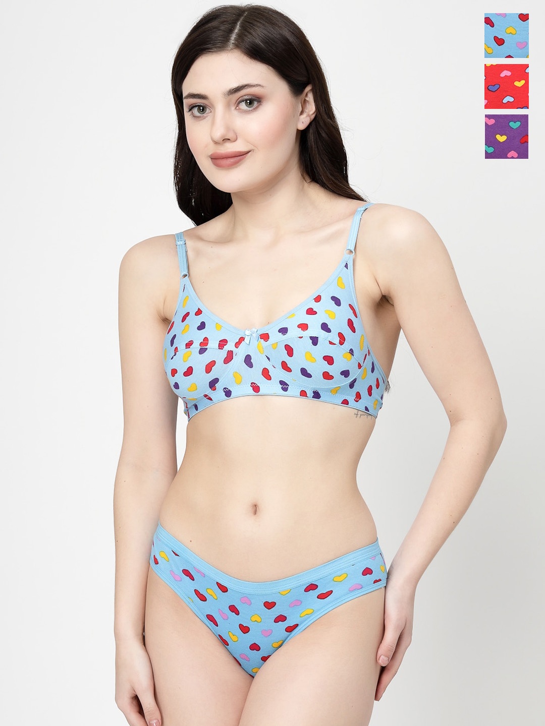 

Docare Pack Of 3 Printed Non Padded Lingerie Sets, Purple