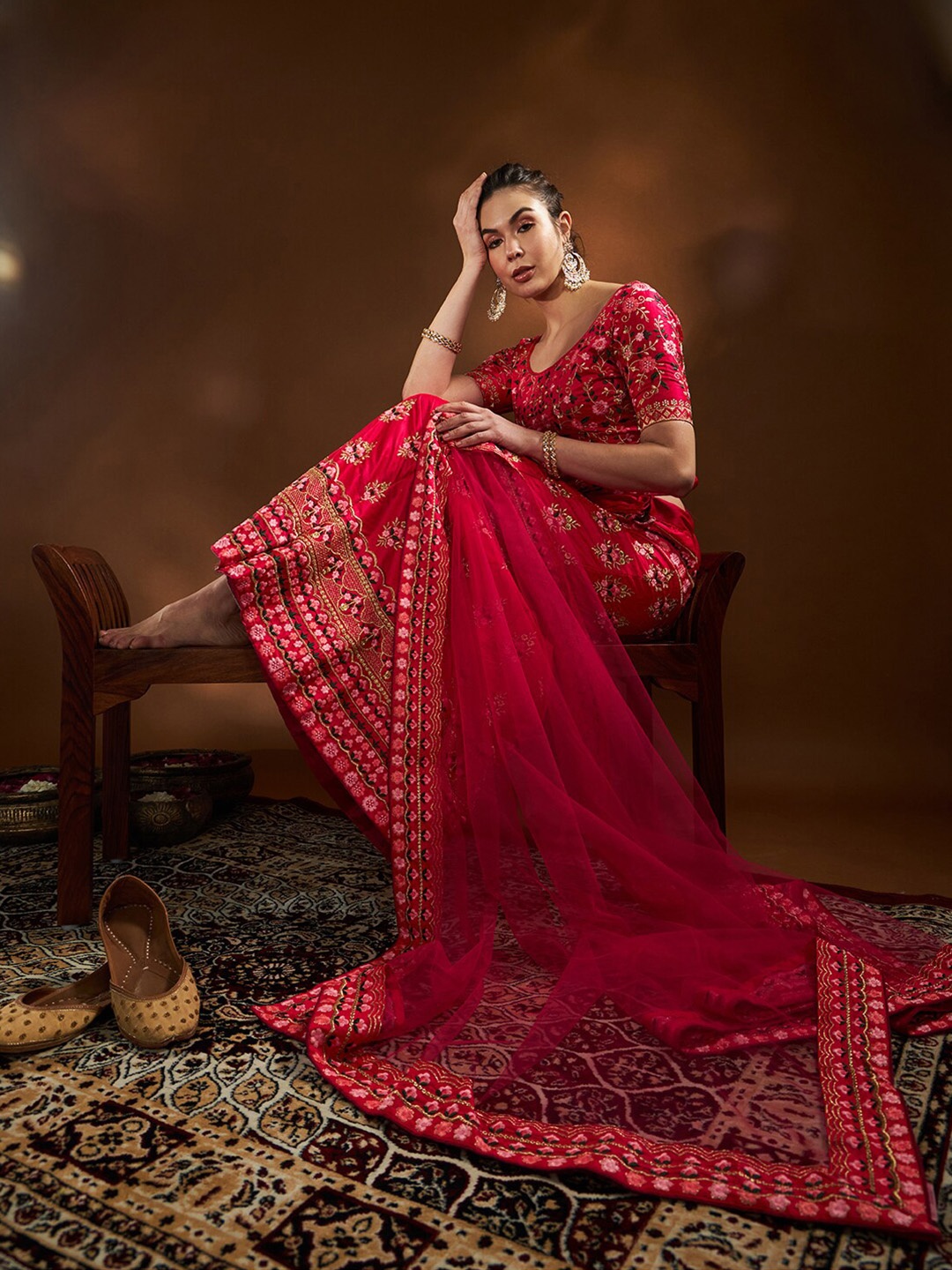 

THE52 Embroidered Zari Semi-Stitched Lehenga & Unstitched Blouse With Dupatta, Pink