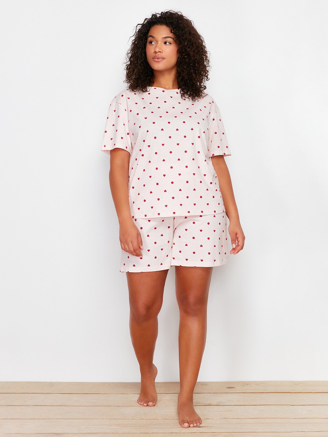 

Trendyol Printed Pure Cotton T-Shirt & Shorts Night suits, White