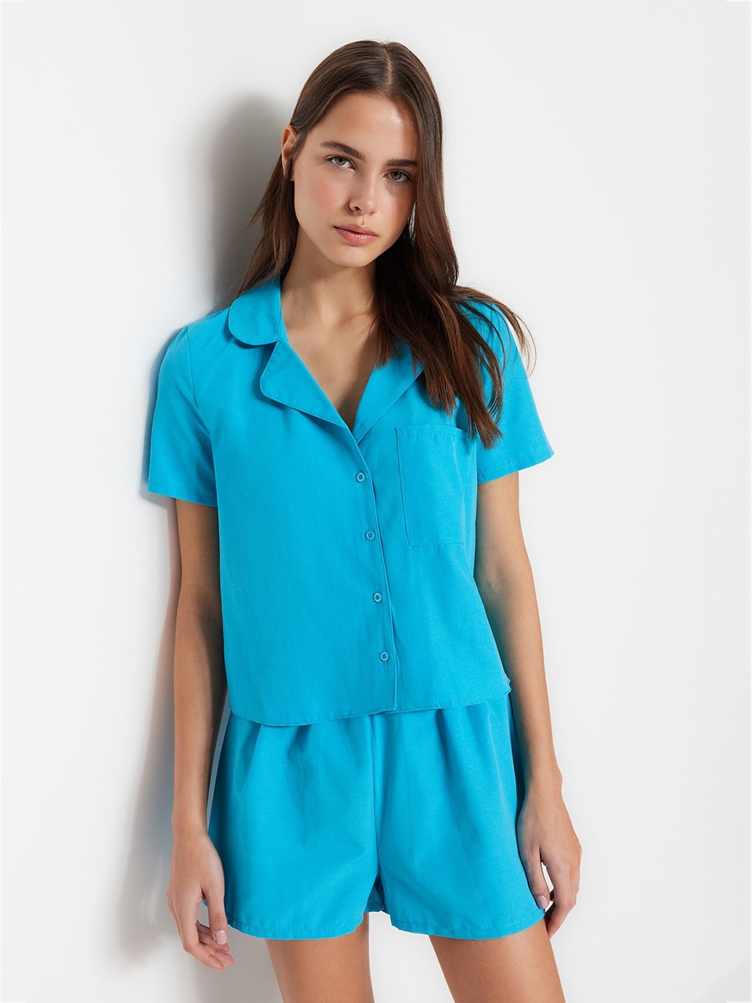 

Trendyol Shirt & Shorts Night Suits, Turquoise blue